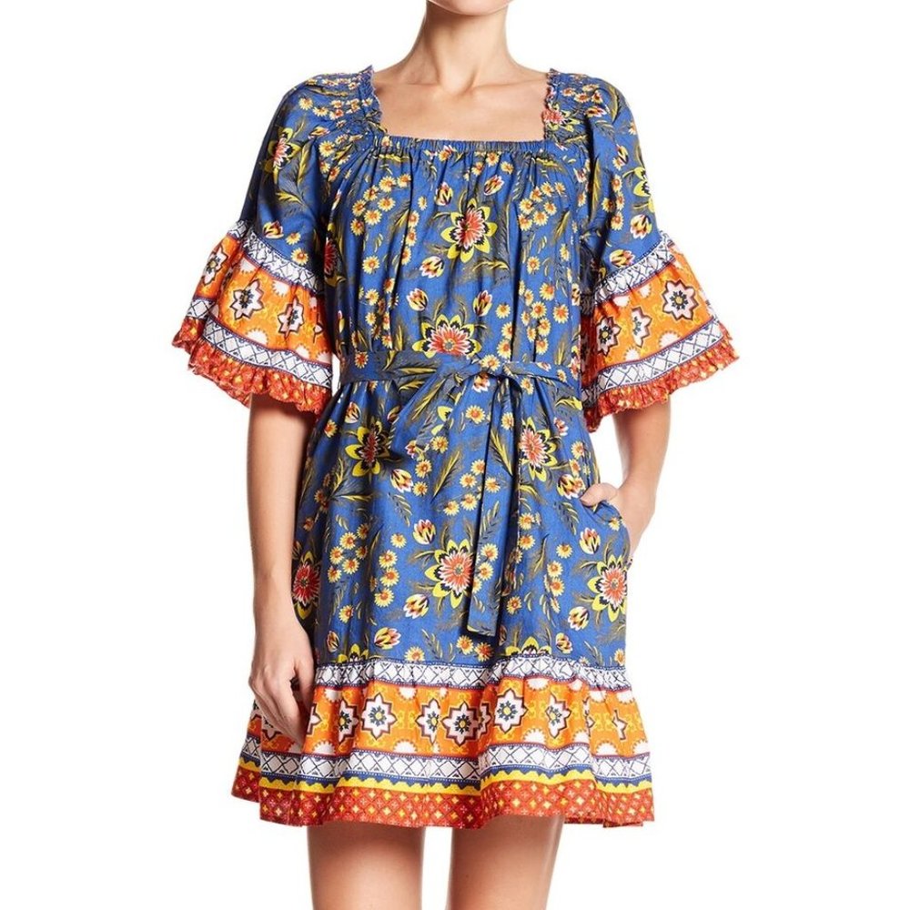 Joie Chloris Peasant Dress in Baja Blue